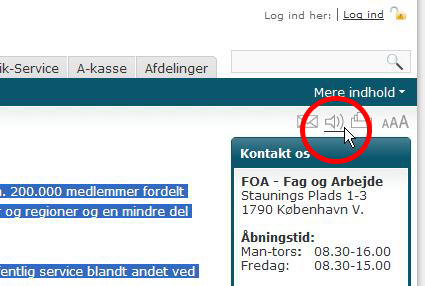 Øverste højre hjørne af foa.dk